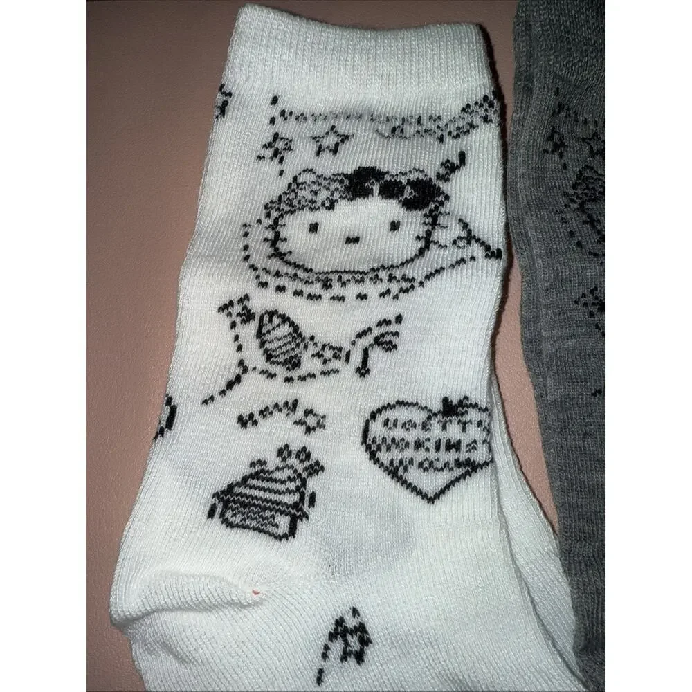 Set Of Three Pairs Women’s Black, Gray, White Hello Kitty Crew Socks